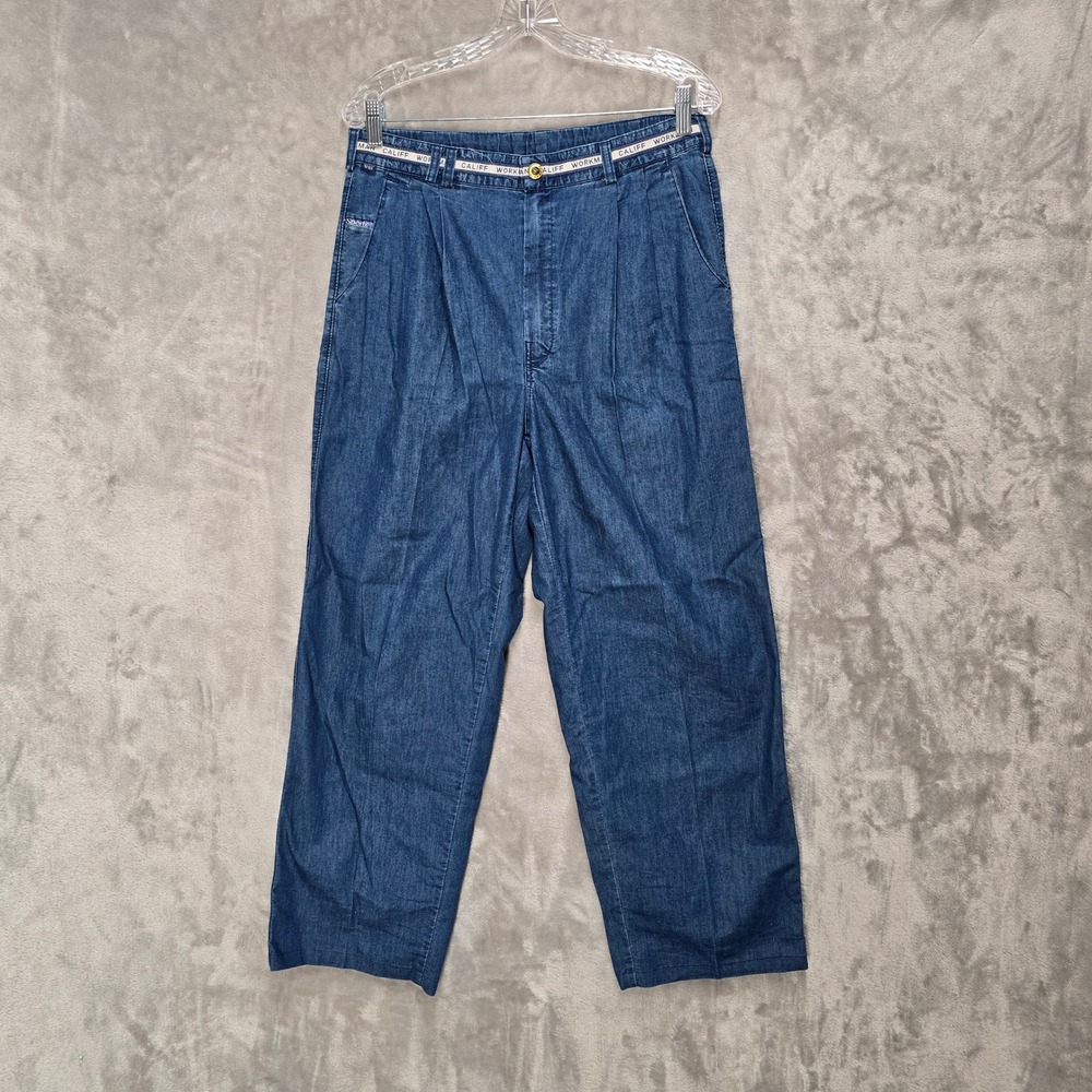 Califf Workman‎ Vintage 90s Baggy Pleated Denim Jeans Mens W32 Blue Wide Leg